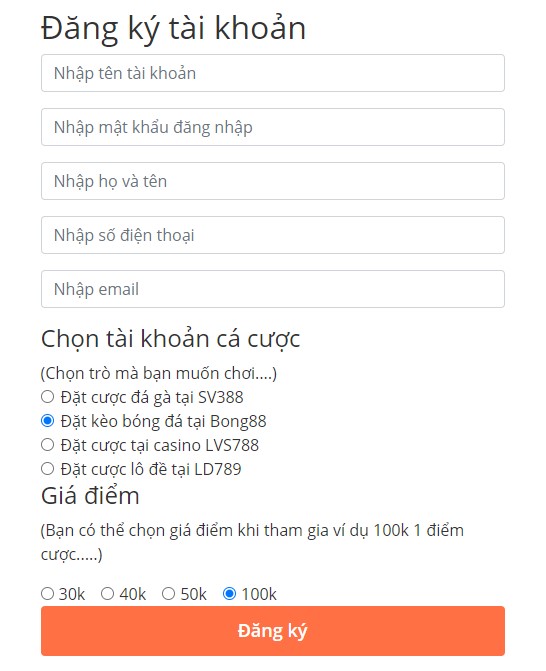 Đăng ký tài khoản Bong88 uy tín